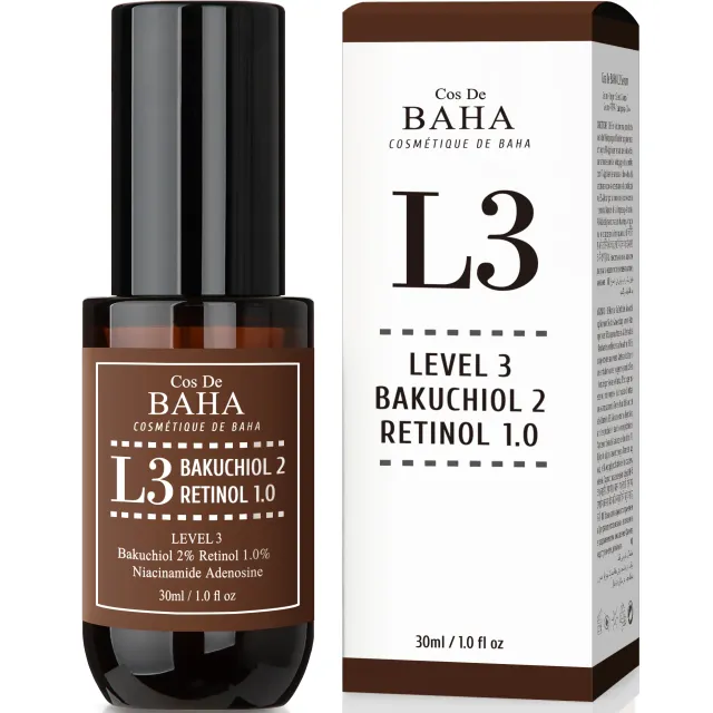 COS DE BAHA Retinol 1%, Bakuchiol 2% Serum with Retinol for Face, Anti-Aging, Hyperpigmentation and Acne Flare-Ups, 1 Fl Oz (30ml)