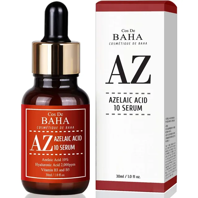 COS DE BAHA Azelaic Acid 10% Facial Serum with Niacinamide - Fast Rosacea Skin Care Product + Reduce Cystic Acne Scar + Redness Relief Face + Pimple Pigmentation Blackhead, Alcohol Free, 1oz (30ml)