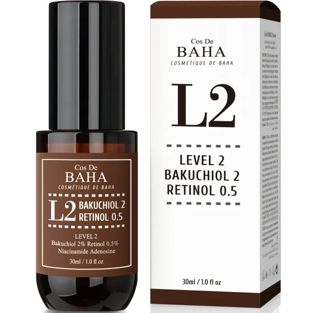 COS DE BAHA Retinol 0.5%, Bakuchiol 2% Serum with Retinol for Face, Anti-Aging, Hyperpigmentation and Acne Flare-Ups, 1 Fl Oz (30ml)
