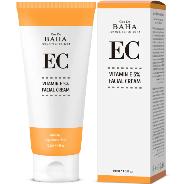 COS DE BAHA EC Tocopheryl acetate (Vitamin E) 5% with Niacinamide Facial Cream - Anti Aging - Heals and Repairs Skin + Optimal Skin Health for Face 4.05 Fl.Oz.(120ml)