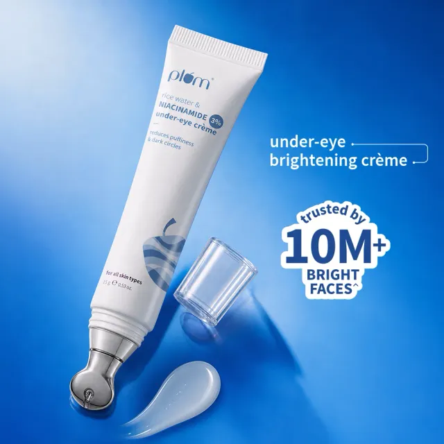 Plum Rice Water & Niacinamide 3% Under-Eye Crème with Peptides, Ceramides & Caffeine