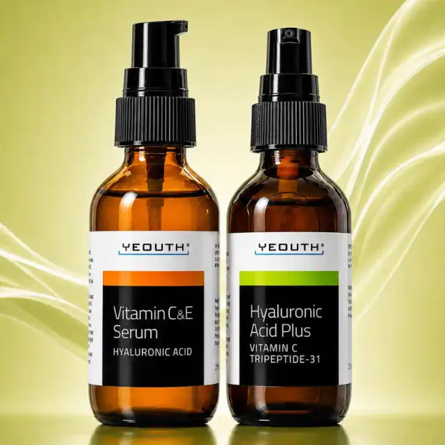 YEOUTH Vitamin C&E Serum 1 oz & Hyaluronic Acid Plus 1 oz