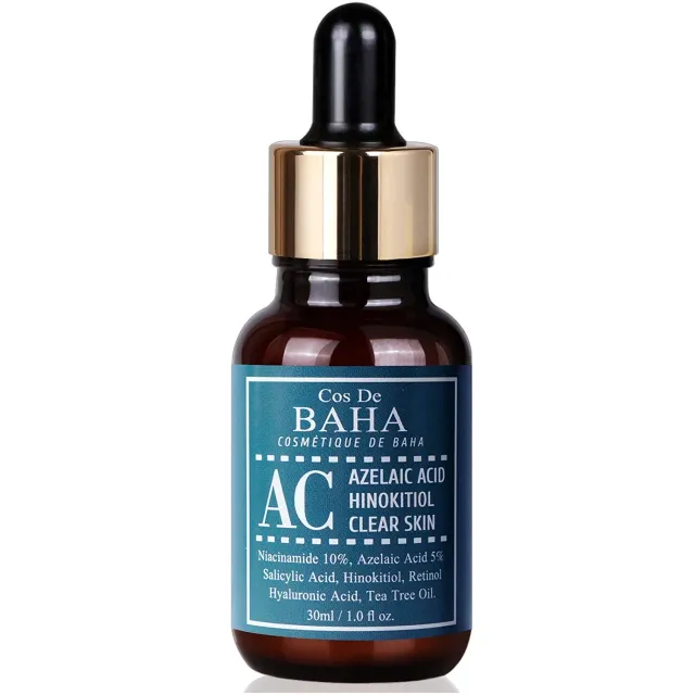 COS DE BAHA Alcohol Free Acne Treatment Intensive Facial Serum with Azelaic acid 5%, Niacinamide 10%, Salicylic Acid, Retinol, Tea Tree - Fast & Efficient Cystic Acne, Age-Defying Formula 1oz (30ml)